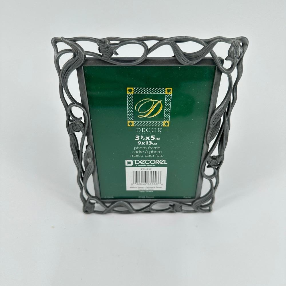 Decorel Art Nouveau Pewter Tone Metal Floral Vine 3.5x5 Photo Picture Frame